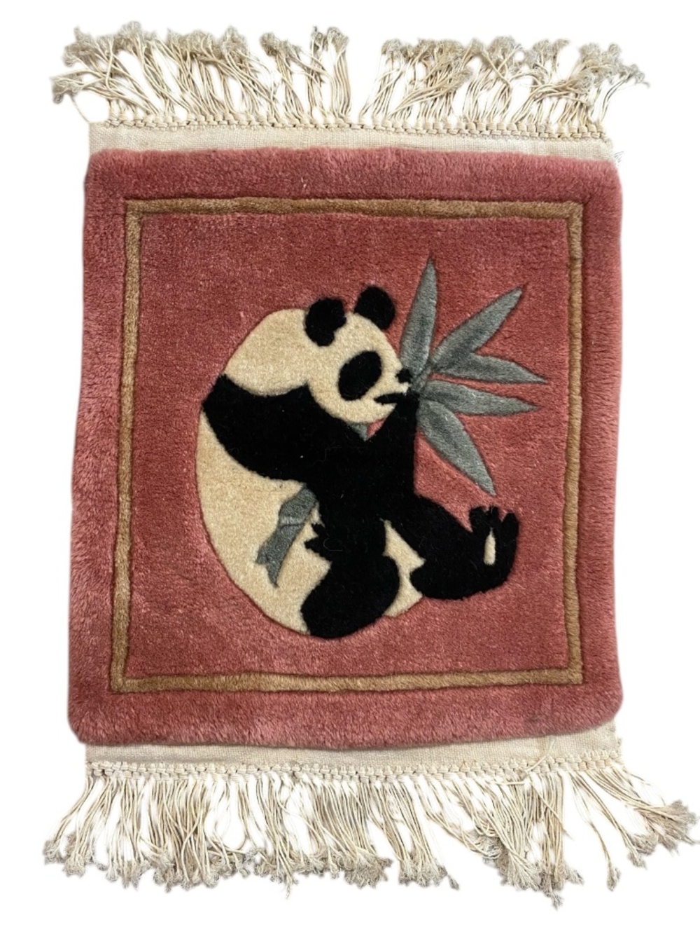 Vintage Wool panda prayer mini rug.